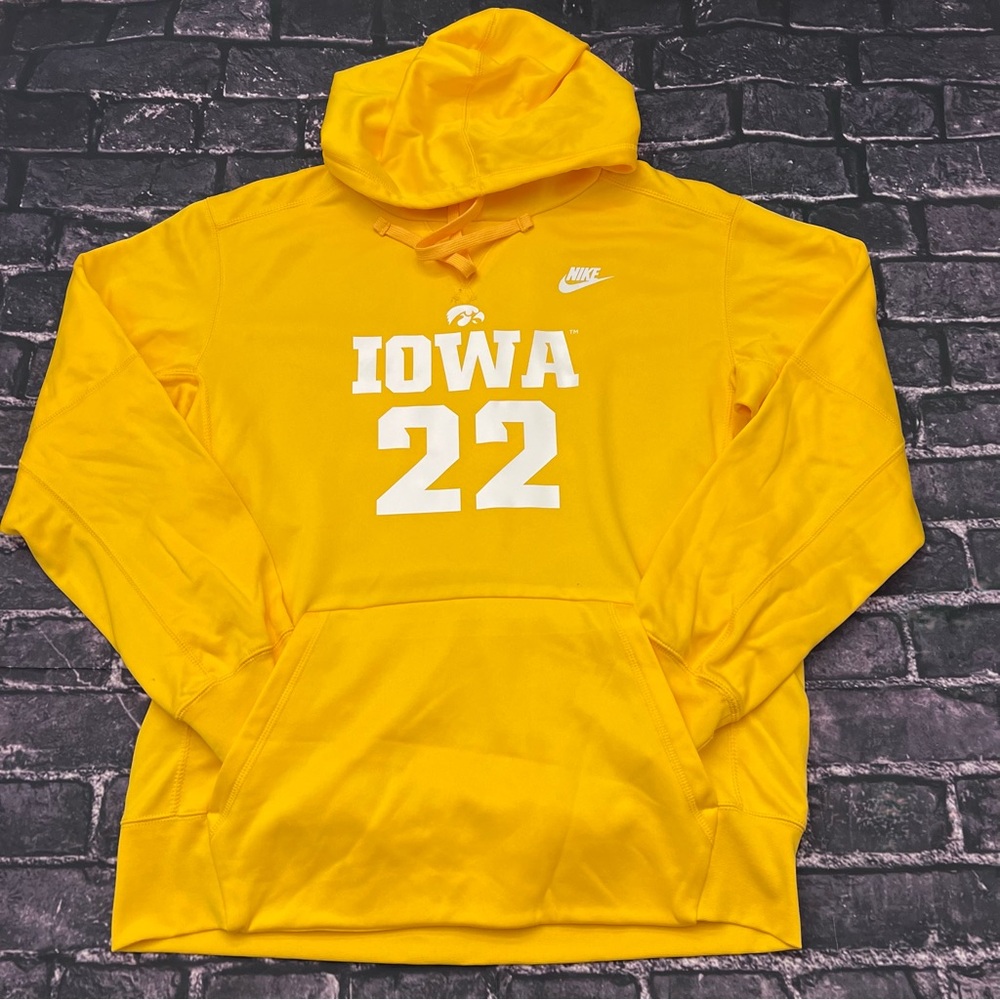 NIKE Mens Large Iowa Hawkeyes WNBA Caitlin Clark Yellow Therma Dri Fit Hoodie